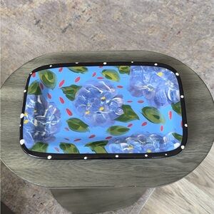 Handmade Hand Painted Blue Hydrangeas Rectangle Serving Platter Signed